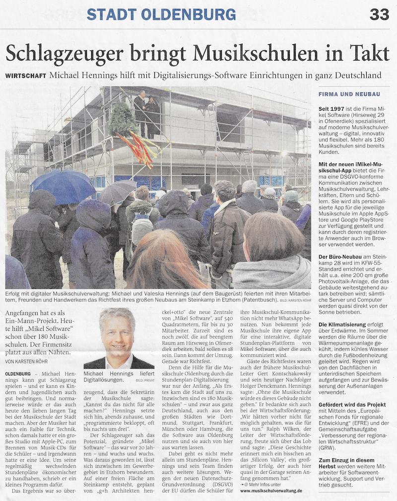 Zeitungsartikel - Richtfest Mikel Software