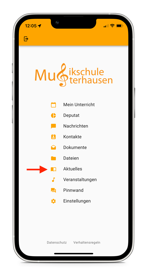 Musikschul-App Startfenster