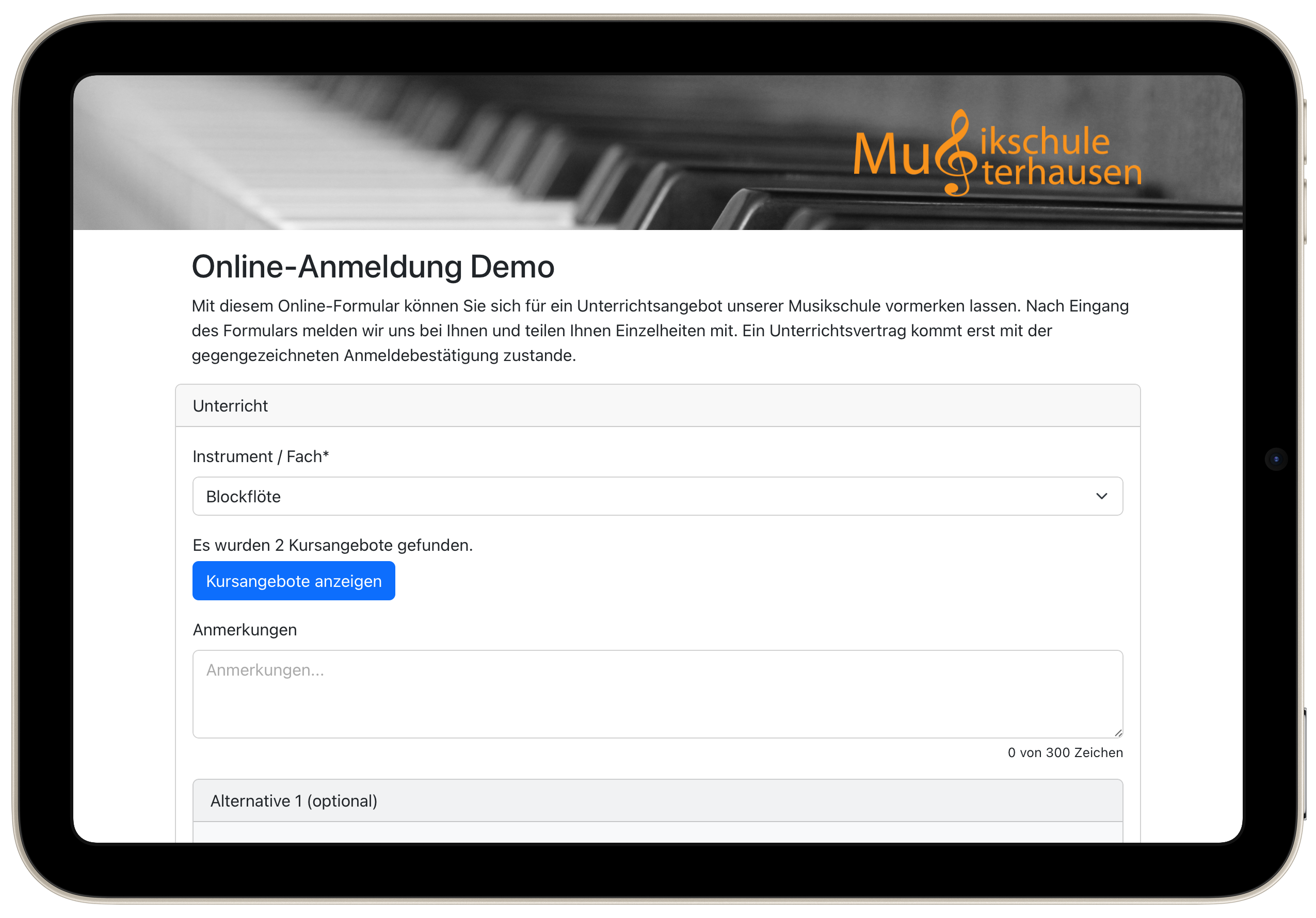 Online-Anmeldung auf dem iPad