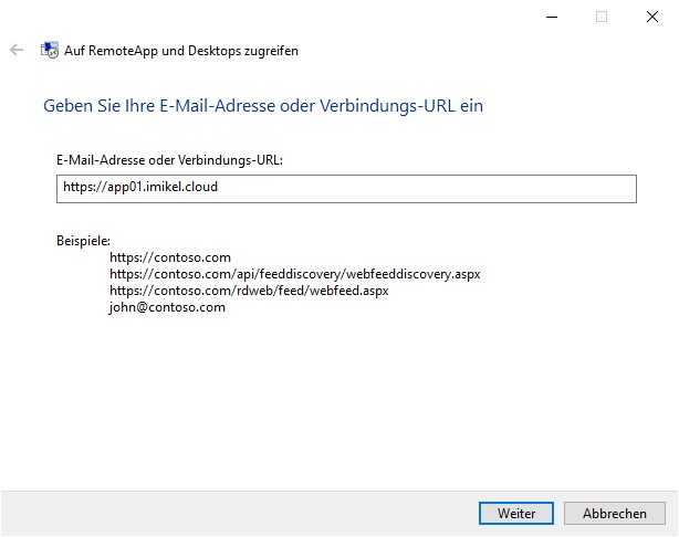 RemoteApp Verbindungs-URL