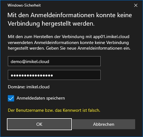 Zugangsdaten-Eingabedialog