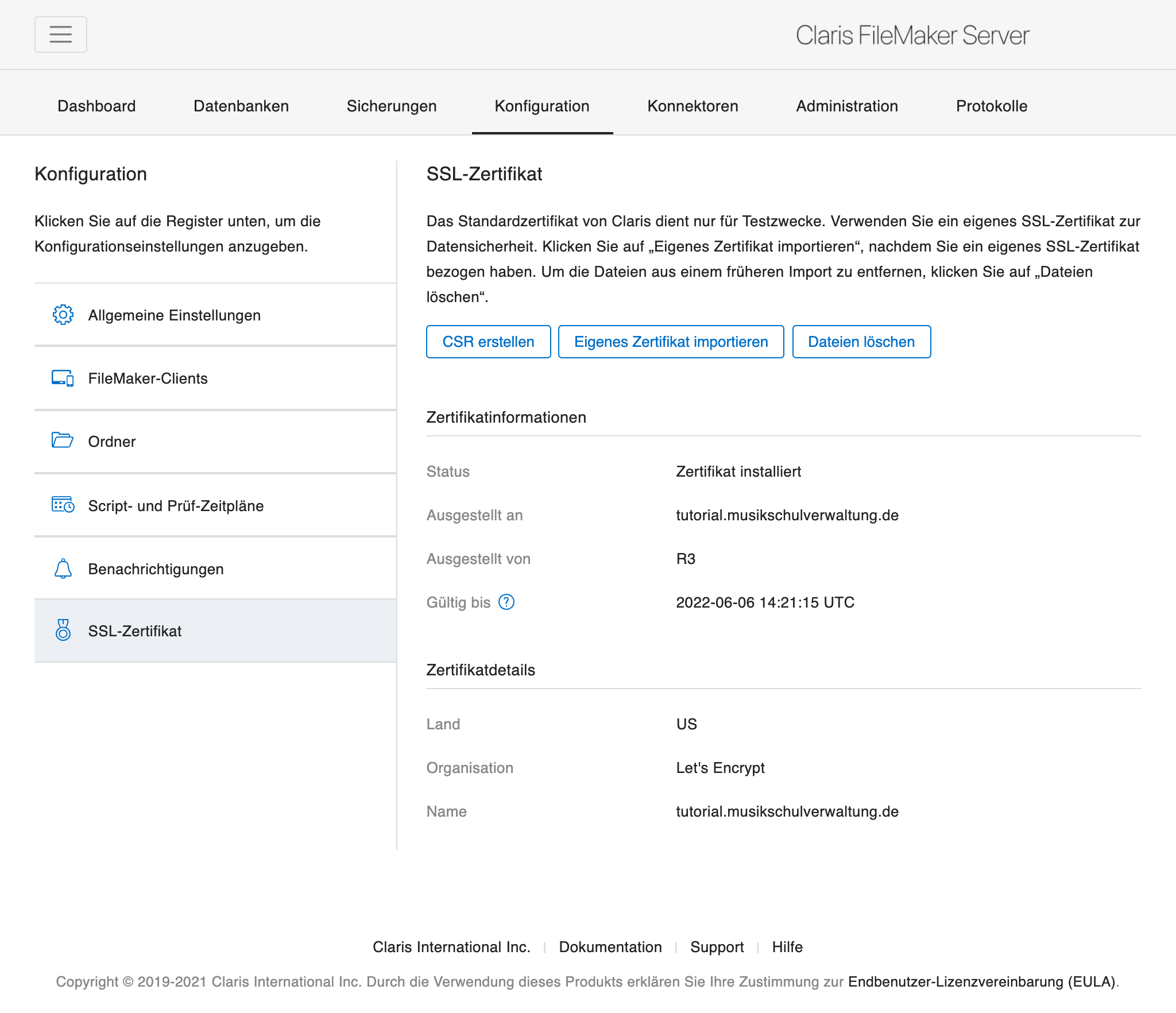 Admin Konsole - SSL-Zertifikat
