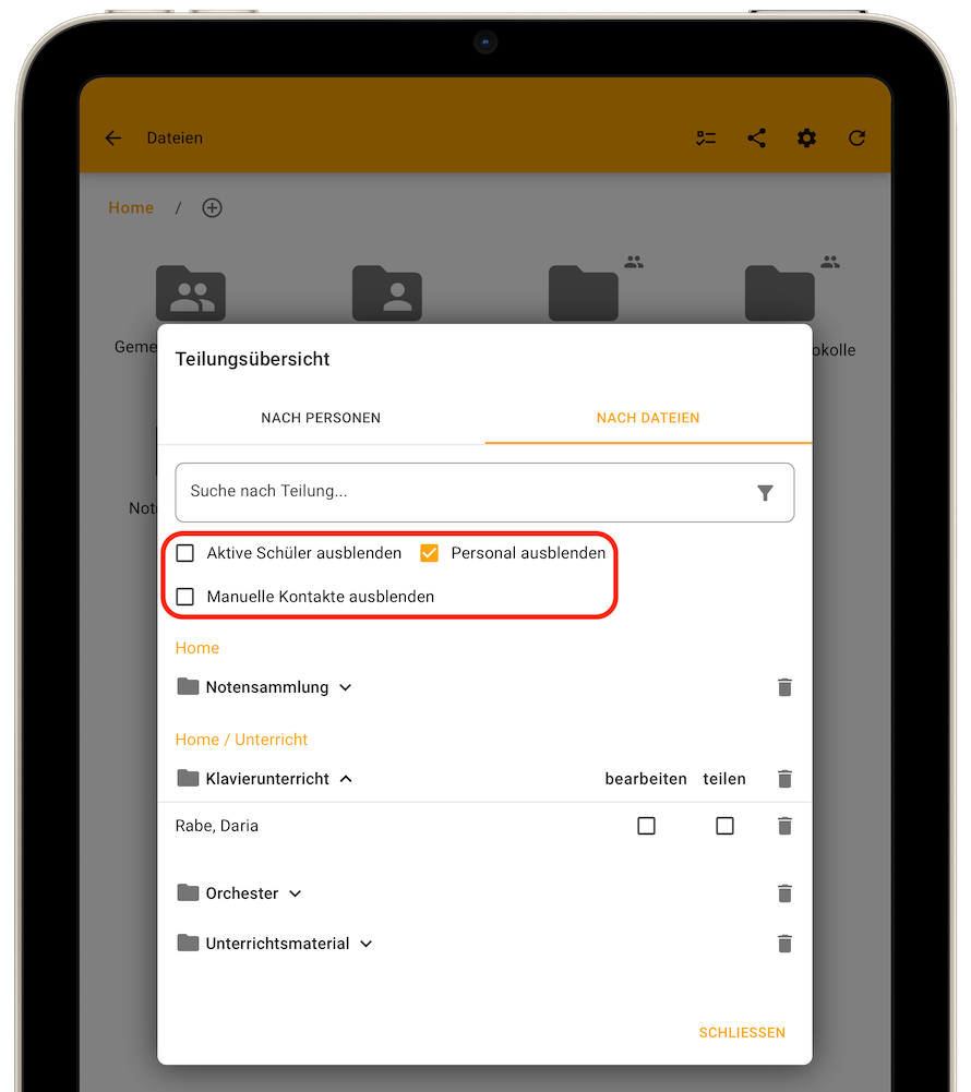 Teilungsübersicht - Filter