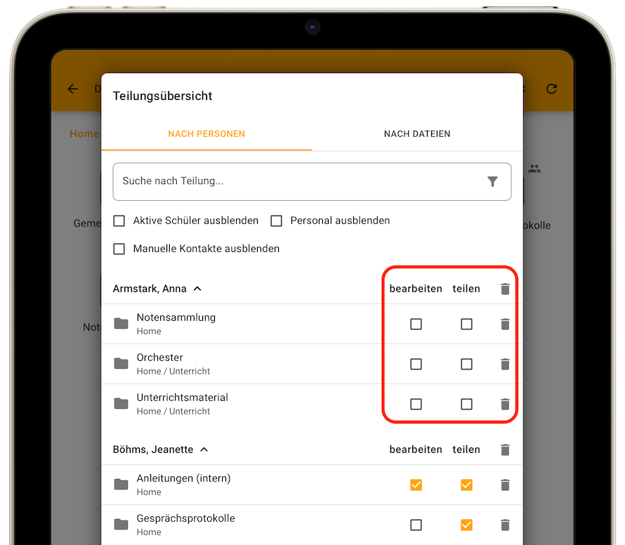 Teilungsübersicht - Tastenelemente