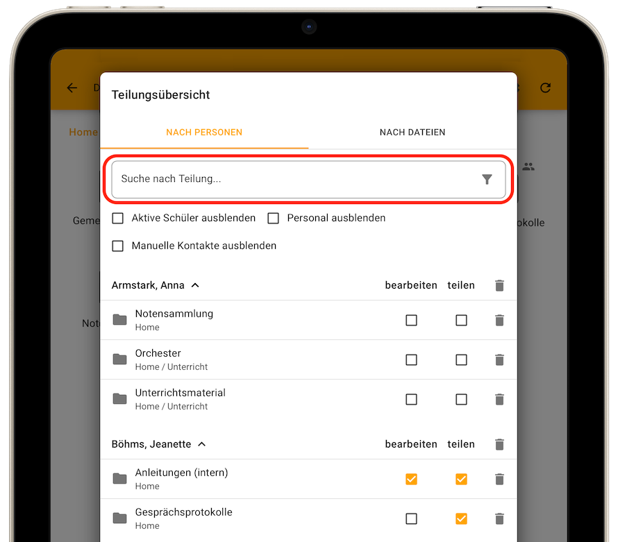 Teilungsübersicht - Suche