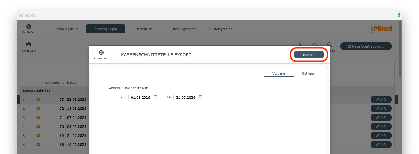 imikel_buchhaltung_uebertragungen_kassenschnittstelle_export_vorgang_starten